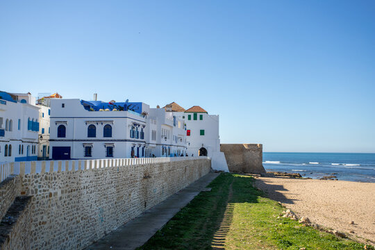 View of the city wall in Asilah Morocco