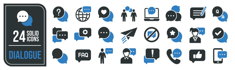 Dialogue solid icons collection. Containing customer service, chat, communication feedback, testimonial etc icons. For website marketing design, logo, app, template, ui, etc. Vector illustration.