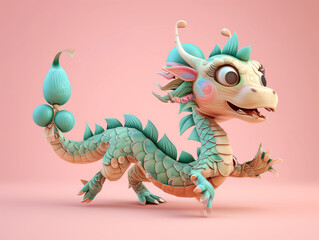 Fototapeta premium A cartoon and cute chinese wooden dragon, chinese new year