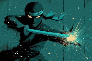 Shadow Strike: Ninja Warrior in Action. Cartoon Illustration. 