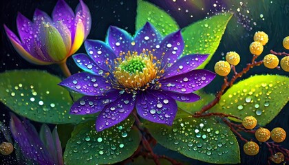 flowers in the garden, vibrant illustration, colorful bloom nature