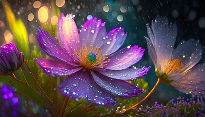 flowers in the garden, vibrant illustration, colorful bloom nature