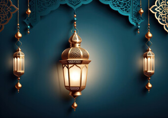 lamp ornaments, lantern properties decorated with attractive colors, charming candle light, the concept of Ramadan and Eid.