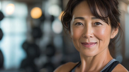 Fototapeta premium Confident Fitness Journey Portrait of an Asian Woman Athlete at the Gym