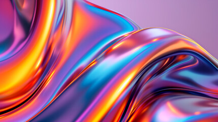 Holographic neon fluid rainbow waves in 80s style. Trendy chroma grainy gradient background.