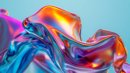 Neon glass gradient fluid shapes transparent liquid holographic gradient shapes background.