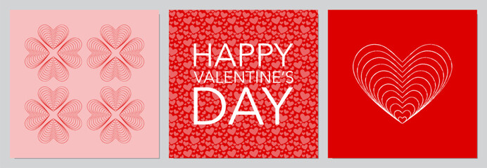 Naklejka premium Set of 3 Minimal Romantic Valentine’s Day Card Illustration