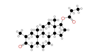 drostanolone propionate molecule, structural chemical formula, ball-and-stick model, isolated image dromostanolone propionate