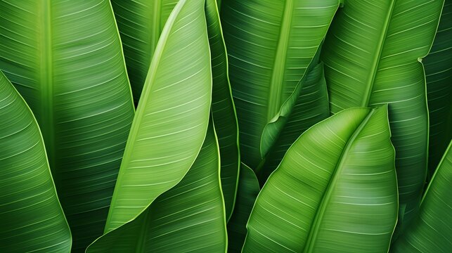 Closeup light green banana leaf. Green leaf of banana texture background. Green organic banana leaf pattern detail for spa or organic products wallpaper. Nature of tropical plant. Tropical plant.