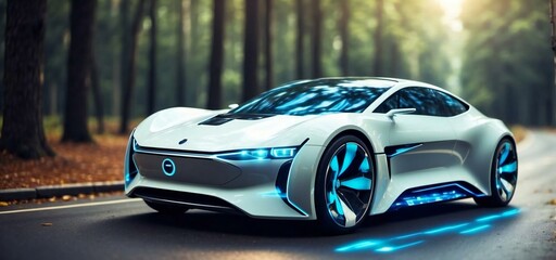 Future futuristic car, eco-friendly car, concept technology. Generative AI