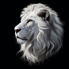a white lion isolated on a black background