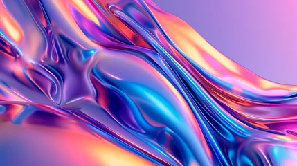 Fotobehang Holographic neon fluid rainbow waves in 80s style. Trendy chroma grainy gradient background. © Shi 