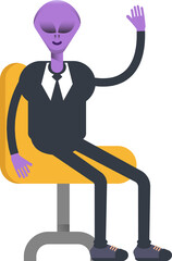 Alien Worker Character Sitting on Chair
