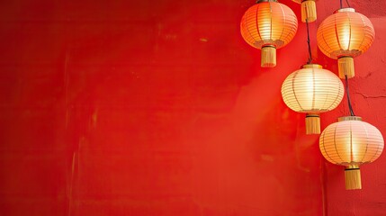  Chinese Lanterns in red background.  traditional oriental style illustration with large copy space. New Year's Atmosphere. Asian Traditional holiday concept.