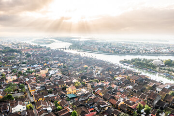 Old Town Hoi An at Sunrise.  Vietnam.  Aerial Drone Photo