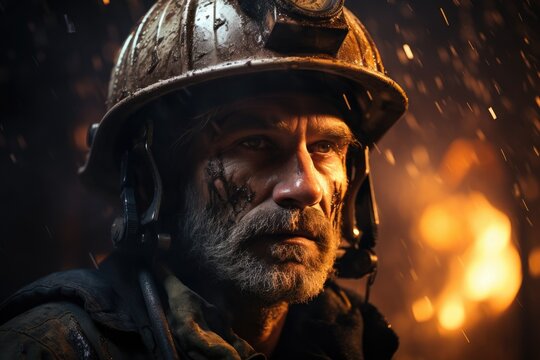 A courageous firefighter donning his helmet, ready to face the flames and protect his fellow humans from the destructive power of fire