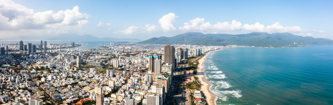 Beautiful beaches of Da Nang, Vietnam.  Aerial Drone Photo