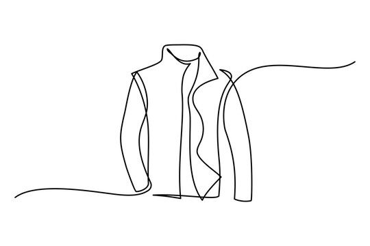 recommend clip art: Jacket in continuous line art drawing style. Men's clothing garment black linear design isolated on white background. Vector illustration