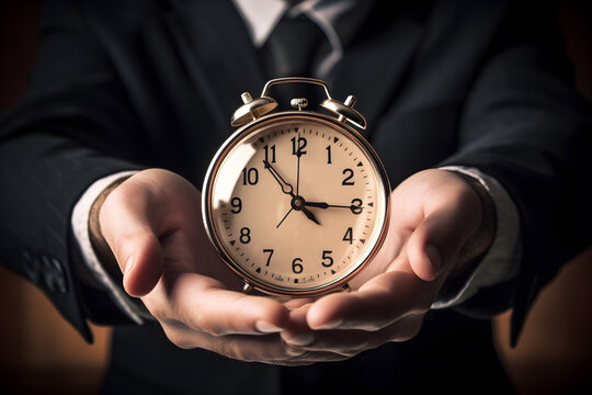 businessman holding clock