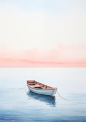 Fototapeta na wymiar Soothing Minimal Boat Watercolor Art