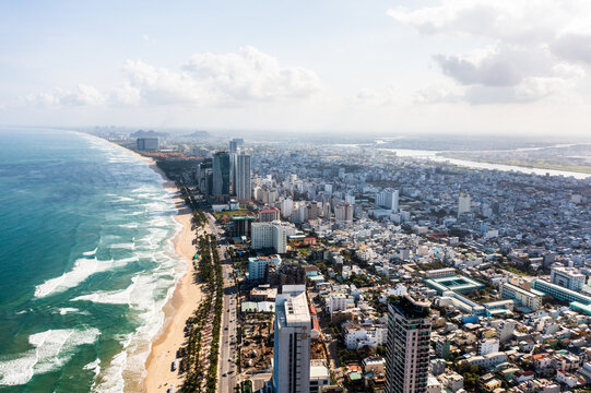 Beautiful beaches of Da Nang, Vietnam.  Aerial Drone Photo