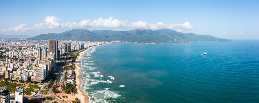 Beautiful beaches of Da Nang, Vietnam.  Aerial Drone Photo