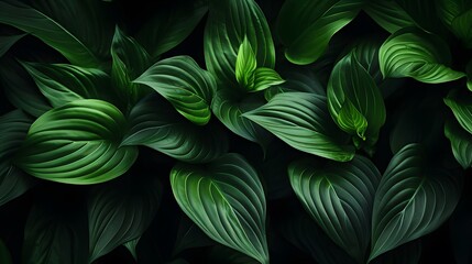 Green leaf texture on dark background. Close-up detail of indoor houseplant. Beauty house plant. Indoor plants. Green leaf for home decoration. Wallpaper for spa or mental health and mind therapy.