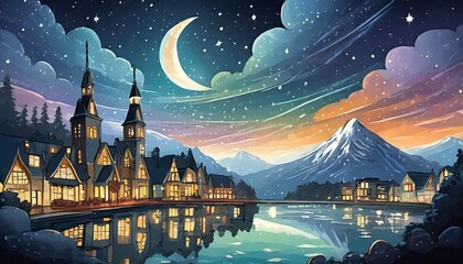 night landscape with castle and moon