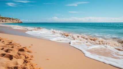 Fototapeta na wymiar Pristine Sandy Beach with Gentle Waves