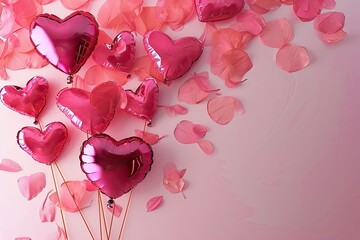 Pink Heart Balloons with Petal Shower