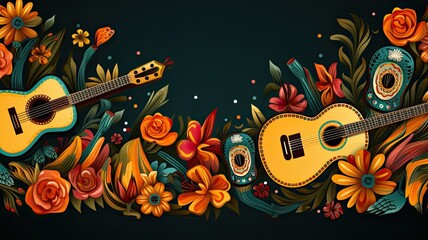 Mexican Guitars with Floral Decoration