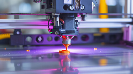 A close-up of a 3D printer creating intricate prototypes