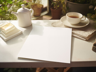 a white blank paper mockup on the table