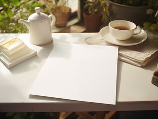a white blank paper mockup on the table