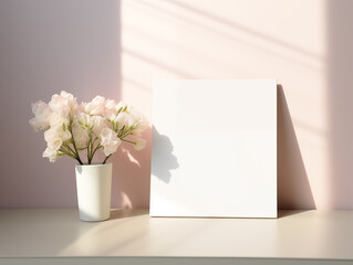 a white greeting card mockup on the table