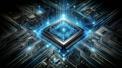 Theme of a microchip with a high-tech aesthetic.