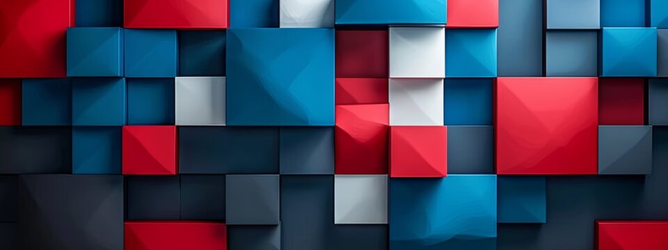 A modern, geometric interpretation of the French flag, with a 3D cube pattern creating an engaging and dynamic visual effect.