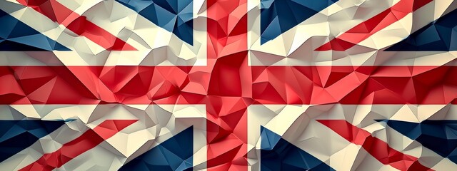 The Union Jack flag shown with a geometric overlay, creating a modern, multifaceted representation of the UK's symbol.