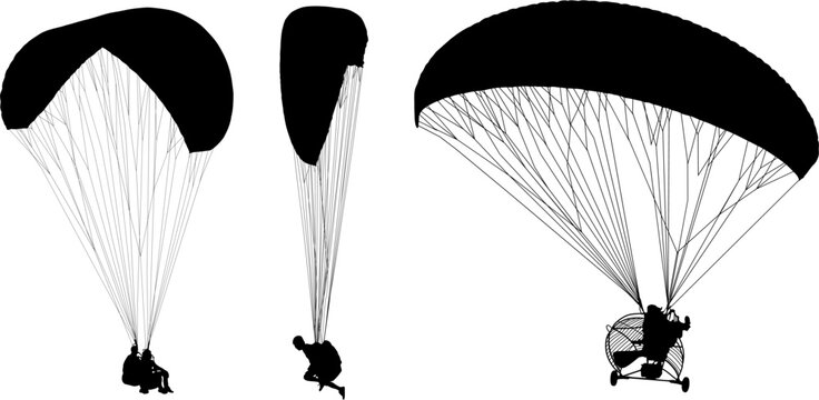 paracaidas, vector, parapente, figuras, entrenamiento, pegatina, salto en paracaidas, paracaidistas
