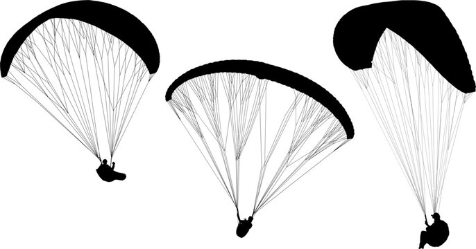 paracaidas, vector, parapente, figuras, entrenamiento, pegatina, salto en paracaidas, paracaidistas