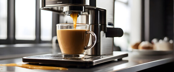 espresso machine pouring coffee - obrazy, fototapety, plakaty