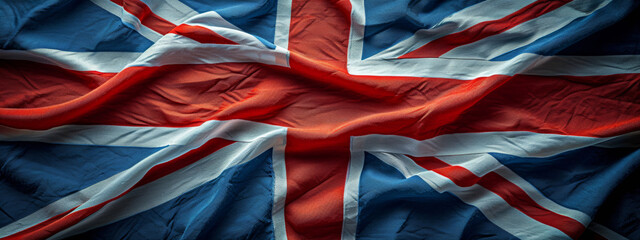 The Union Jack flag is presented in a detailed fabric texture, highlighting the depth of the UK's rich history and cultural pride.