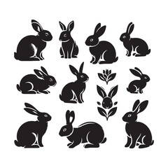 Whispers of Wonderland: Rabbit Silhouettes Whispers of Wonderland in a Captivating Display of Enchantment - Bunny Silhouette - Rabbit Vector
