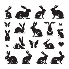 Starlit Symphony: Bunny Silhouette in a Symphony of Stars, Creating a Magical Aura Around Rabbit Silhouettes - Rabbit Illustration - Bunny Vector
