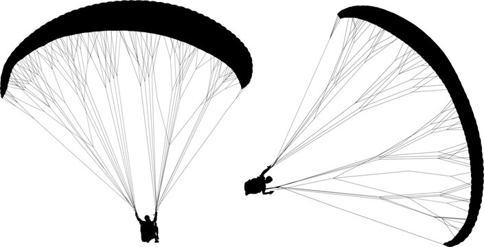 paracaidas, vector, parapente, figuras, entrenamiento, pegatina, salto en paracaidas, paracaidistas