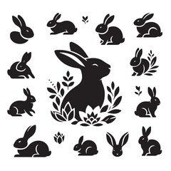 Whispers of Whimsy: Rabbit Silhouettes Whispering Tales of Whimsical Wonders in the Silhouetted Landscape - Rabbit Illustration - Bunny Vector
