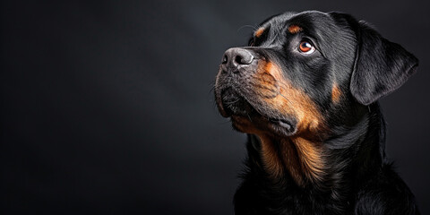 Obraz premium Portrait of a Rottweiler on a dark background,
