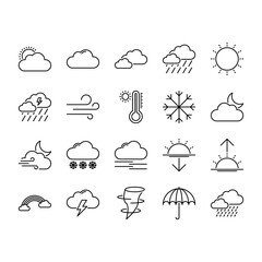Enhance your designs with these minimalist black line weather icons. Perfect for contemporary interfaces, apps, and precise forecasts. Clean, elegant, and adaptable for a variety of projects. - obrazy, fototapety, plakaty