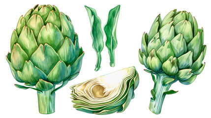 ripe juicy artichoke whole and its half
