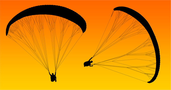 paracaidas, vector, parapente, figuras, entrenamiento, pegatina, salto en paracaidas, paracaidistas